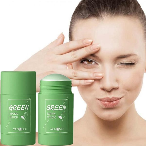 Articoli di bellezza Tè verde Maschera di argilla solida Stick Pulizia del viso Viso Purificante Controllo dell'olio Anti acne Melanzane Rosa Maschere di fango 40g
