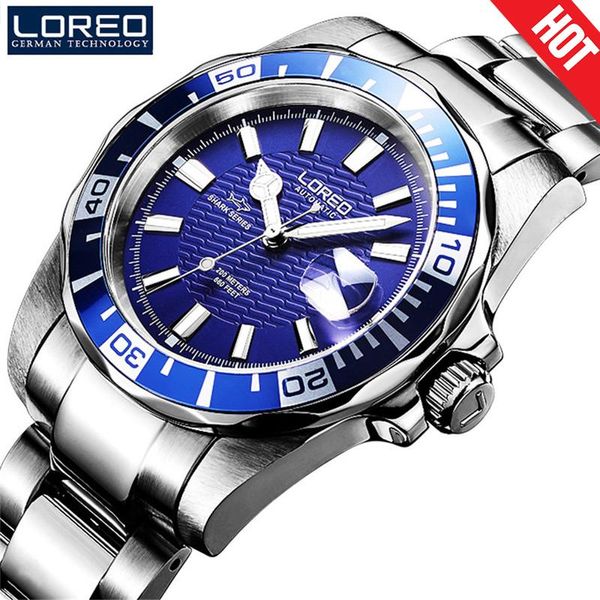 Наручительные часы Loreo Luxruy Brand Men Men Diving Watch Sapphire Crystal Watch Watches Водонепроницаемы