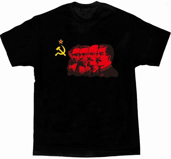 As camisetas masculinas Marx Engels Lenin Stalin URSS T-shirt de bandeira do comunismo do emblema soviético. Algodão de verão de algodão curto-pescoço o-pescoço de camisa S-3xl