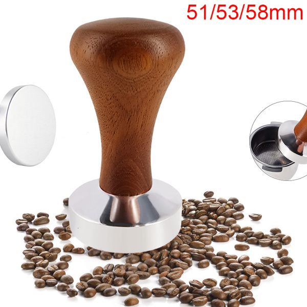 Pressini 51MM 53MM 58MM Pressini piatti Base Press Barista Caffè espresso Tamper con tappetino in silicone Anello di dosaggio Tazza per polvere 230324