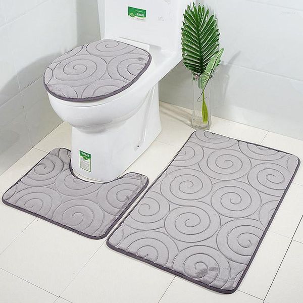 Teppiche Okzident-Stil Flanell-Toilettenpad-Prägung mit Kreis-Blumenmuster 3-teiliges Badezimmer-Bodenmatten-Set rutschfeste Teppiche