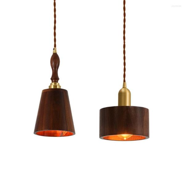 Pendelleuchten Nordic Moderne Lampe Schwarz Walnuss Holz Messing Loft Leuchte für Innen Esszimmer Bar Hängeleuchte Wohnkultur Beleuchtung