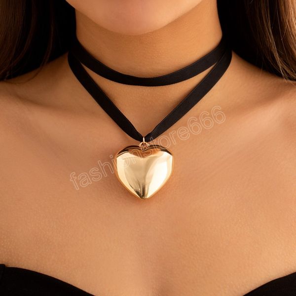 Multilayer Vintage Große Herz Anhänger Halskette Für Frauen Mädchen Mode Schwarz Samt Seil Kette Aussage Halskette Schmuck