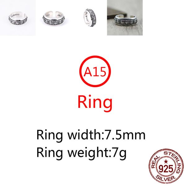 A15 S925 Sterling Silver Ring Aberting Letra de flores cruzadas ajustável Punk estilo punk casal Jewelry Gift for Lover