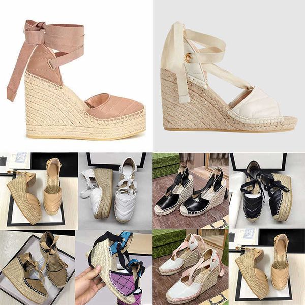 2023 Plateau-Sandalen mit dicken Sohlen, leichtes Seil, gewebter Kreuzgürtel, Fischerschuhe, luxuriöse Damen-Designer-Wildkeil-bequeme Segeltuchschuhe mit Box NO037