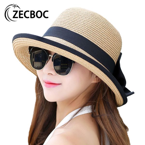 Широкие шляпы с краями ведро летние Панама пляж соломенная защита от солнца свернута UV защита от повседневного туристического кепки простой лук для женщин 230325