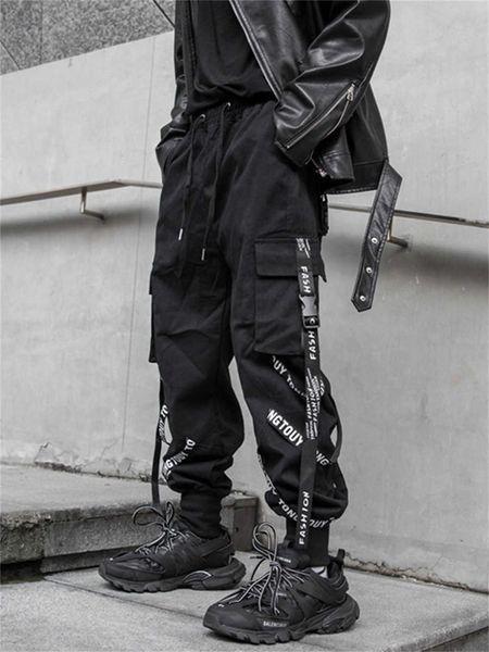 Herrenhose Harajuku Black Hip Hop Männer Bänder Cargo Hosen Techwear Japanische Emo Alt Hosen Jogging Street Überzurte Hippie Gothic Joggers W0325