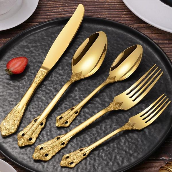 Set di stoviglie set vintage inossidabile in acciaio inossidabile in acciaio inossidabile cucchiaio da tavolo da tavolo da tavolo da tavolo regalo di incisione