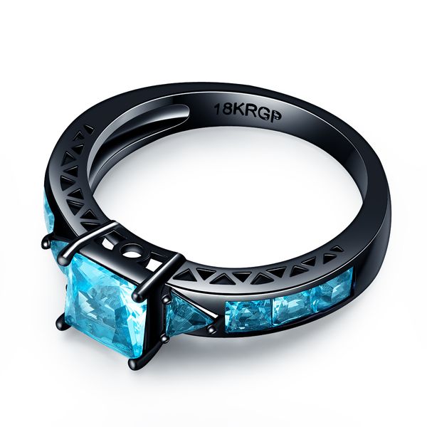Роскошные оптовые блестящие большие голубые бриллиантовые свадебные черные кольцо для женщин.