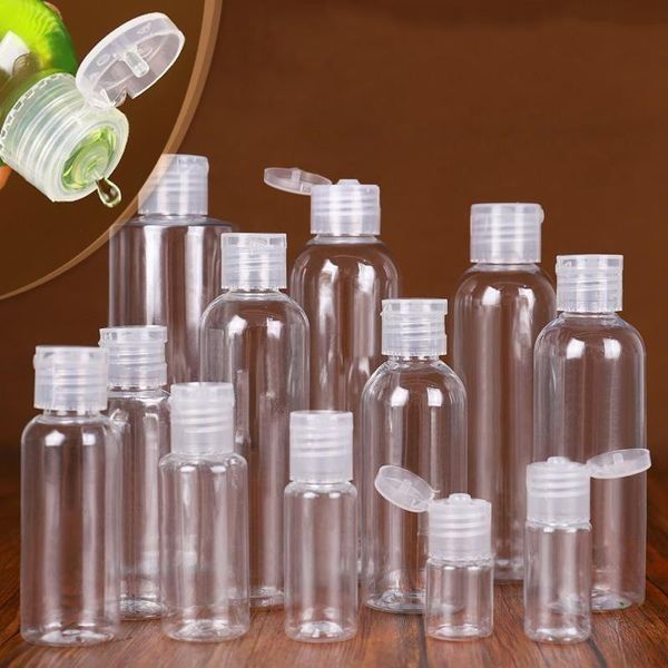 Bottiglie di stoccaggio Vasetti 50 Pz 5/10/20/30/50/60/100 ml di Plastica PET Trasparente Coperchio di Vibrazione Lozione Liquida Fiale Riutilizzabili Shampoo Per I Viaggi Conta