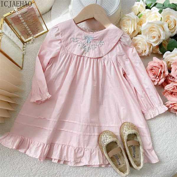 Девушка платья Icjaehao 2023 Девушки Принцесса для детей малыши вышивают розовые эйд повседневные платья.