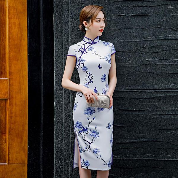 Abbigliamento etnico Oriental Qipao Pretty Cheongsam Fiore tradizionale cinese Abito da donna 4XL Plus Size