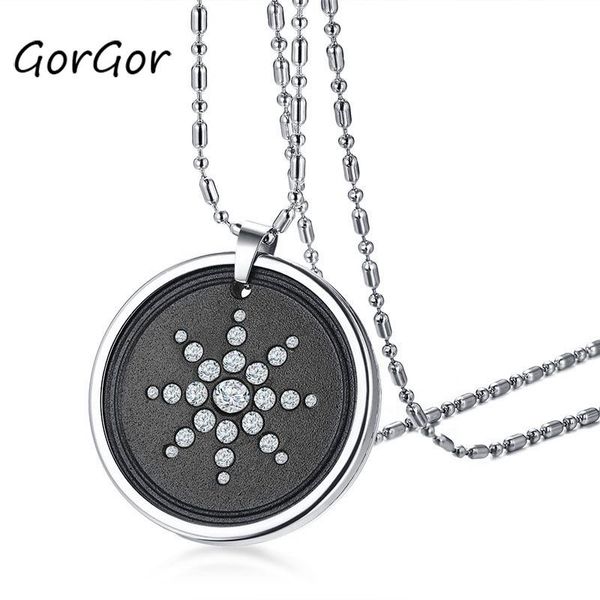 Подвесные ожерелья Gorgor Men Titanium Steel thlonstone Вулканическая энергия Высокополированная лава-камень блестящие горные хлайты Pn-1006