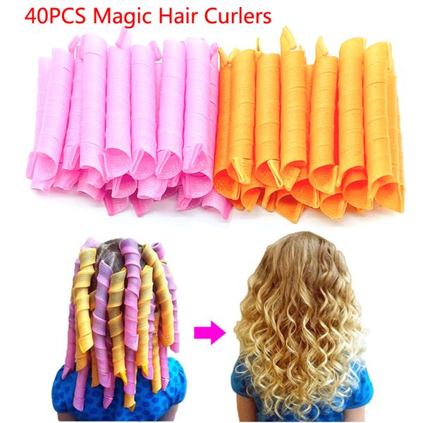 Rolos de cabelo 40pcs 455055cm Curadores mágicos Spiral Curls Styling Kit Sem Rolo de Calor para Longos Tipos de Estilo 230325