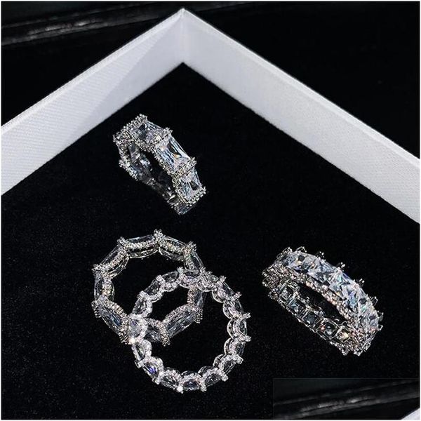 Jewelry insear mais vender esgin weddding anéis de luxo real 925 Sterling Sier Princess Cut Topaz Branca Topaz Partem CZ