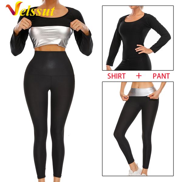 Mulheres Shapers Velssut Sauna Tank Top Leggings para Mulheres Fat Slimming Sweat Shirt Leggings Treino Perda de Peso Fitness Body Shaper 230324