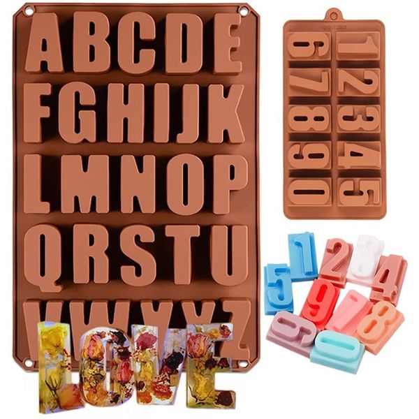 Stampi da forno 26 lettere inglesi grande stampo in silicone cioccolato caramelle dalla A alla Z lettere grandi | Taglia 0-9 Cake Pan Birthday Party Cake Decoration 230324