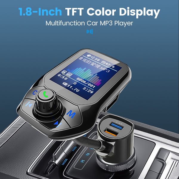 Trasmettitore FM vivavoce per auto Bluetooth Kit lettore MP3 con doppio caricatore per auto USB Trasmettitore modulatore FM disco U / scheda TF