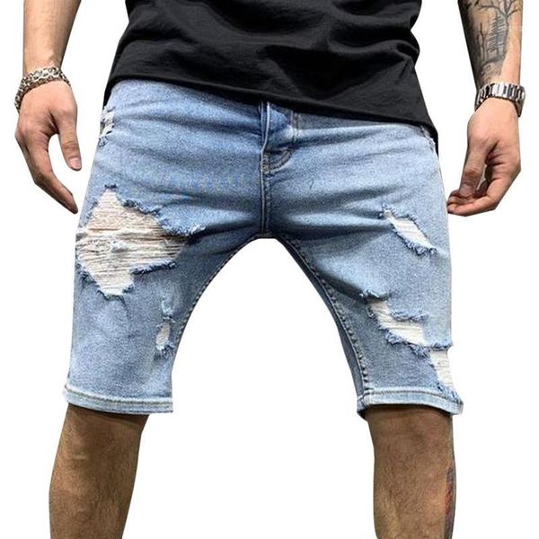 Herrenjeans Cofekate Herren kurze knielange zerrissene Denim-Shorts blau gerade Herrenhose 2023 Sommer lässig weiß