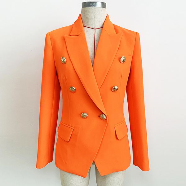 Kadınlar Suits Blazers Yüksek Kalite EST 2023 Tasarımcı Aslan Düğmeleri Çift Göğüslü Ceket Neon Turuncu 230325