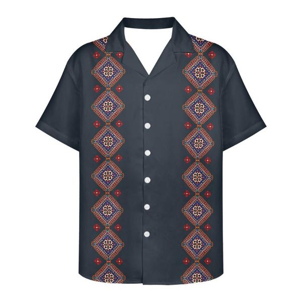 Camisas de vestido masculinas camisa de estampa étnica vintage preto casual plus size praia kemeja havaiana guabela solta respirável topmen's