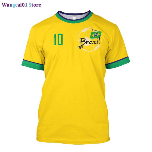 Herren-T-Shirts, Brasilien-Trikot, Herren-T-Shirt, brasilianische Flagge, Abschnitt, Fußballmannschafts-Shirt, O-Ausschnitt, übergroße Baumwolle, kurze Seve-Herrenbekleidung, Oberteil 0325H23