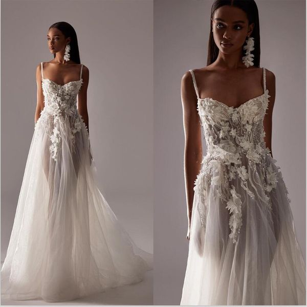 Abiti da sposa estivi Boho A Line Perline Fiori 3D Appliques Abito da sposa Illusion Abiti da sposa bohémien senza schienale