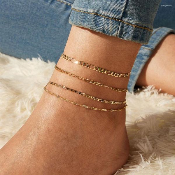 Неклеты мода 4pcs/Set Metal Chain Anklet for Women Vintage Bracelets Женские босые на ногах аксессуары для ювелирных изделий