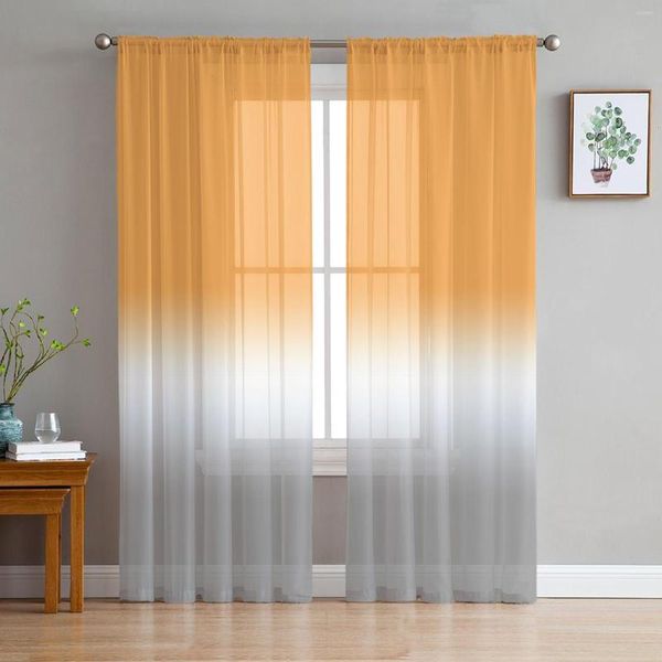 Cortina laranja laranja branca gradiente cinza cor cortinas pura sala de estar decoração de cozinha votos de decoração de organza tule