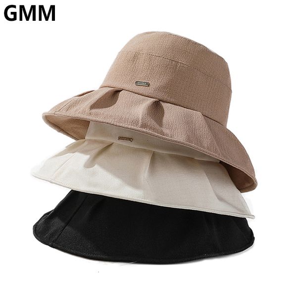 Geizige Krempe Hüte Mode Falten Breite Sonne Eimer Hepburn Stil Elegante Frauen Sommer Bildschirm Atmungsaktive Visier Kappe Weibliche Strand 230325