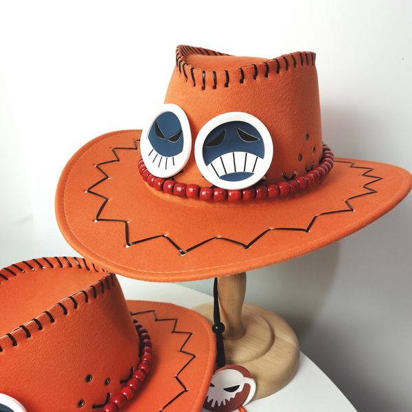 Beanieskull Caps Ace Hat Cosplay Fire Fists Hat Original Anime Periférico Hat Suede Cowboy Hats para homens Caps para homens 230324