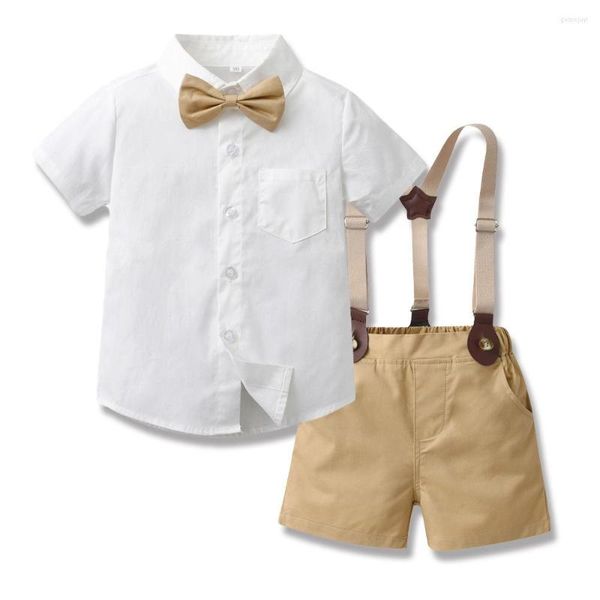 Completi di abbigliamento Bambino Bambini Ragazzi Gentleman Bambini Casual Manica corta Camicie bianche Bretelle Pantaloncini Vestiti per neonato