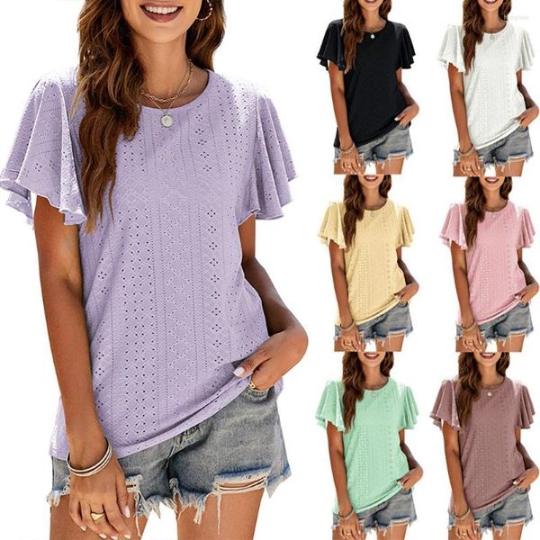 Damen-T-Shirts, aushöhlen, sexy T-Shirt für Frauen, atmungsaktiv, Lochdesign, Kurzarm, O-Ausschnitt, Sommer, cooles T-Shirt, weibliche Tops