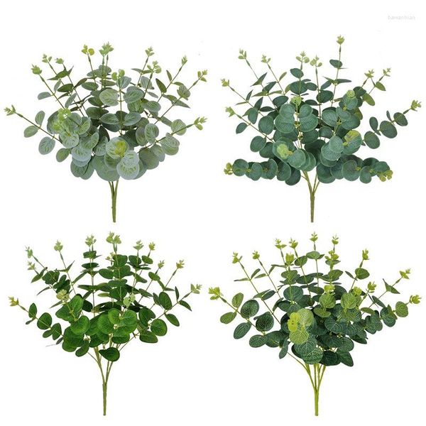Fiori decorativi Piante finte artificiali Denaro Bouquet di eucalipto per la decorazione domestica Composizione floreale Mazzo di piante finte verdi Scrivania