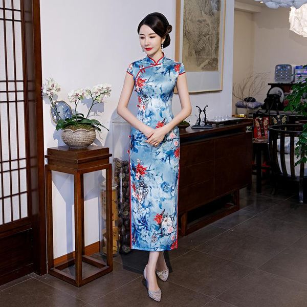 Ethnische Kleidung Drucken Chinesische Braut Hochzeitskleid Sexy Langes Cheongsam Elegantes Schlankes Sommer Qipao Plus Größe 4XL