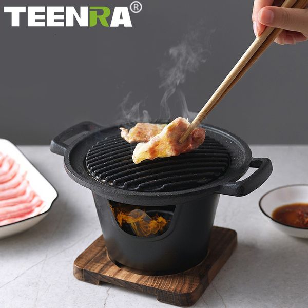 Barbekü ızgaraları teenra mini barbekü ızgara Japon alkol sobası ev dumansız barbekü ızgara açık barbekü plakası kavurma et aletleri 230324