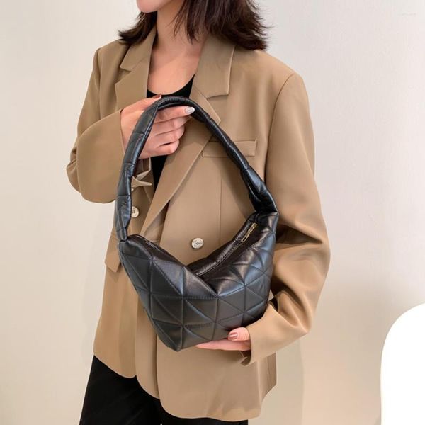 Bolsas de noite Mulheres compras Totes Pu Leather Moda Hobos Bolsa de ombro acolchoada Padrão de Rhombus Cor de cor sólida Senhoras garotas garotas