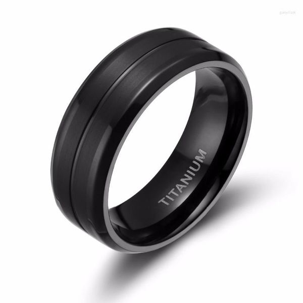 Anelli nuziali Eamti Uomo Anulare nero 8mm Fresco titanio spazzolato Fascia di fidanzamento Gioielli maschili Bagues Anelli Anillo Hombre