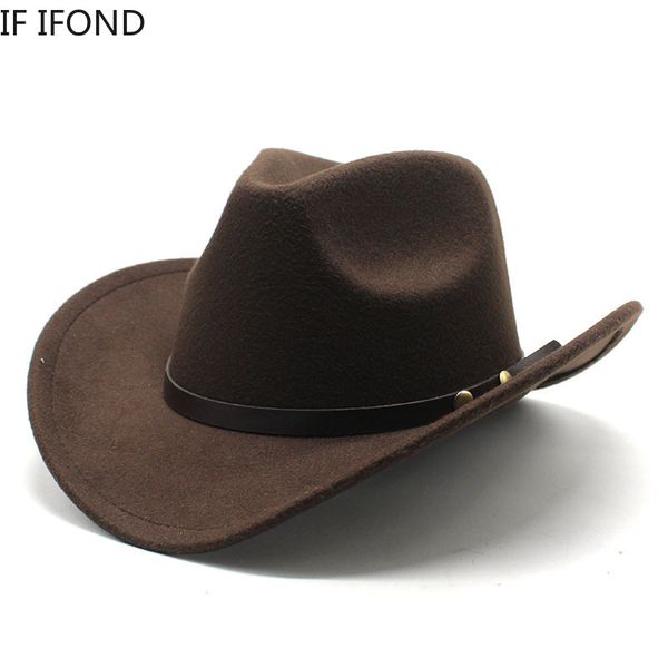 Chapéus de aba larga balde unissex vintage western cowgirl chapéu de feltro com punk cinturão inverno outono panamá imitação de lã jazz 230325