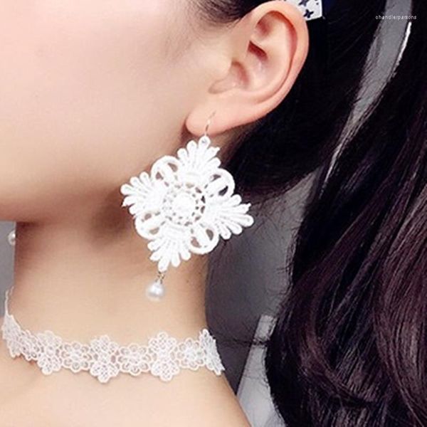 Brincos de garanhão 2023 Etnicos Bohemia Square retro chinês Lace para mulher moda jóias de pérolas simuladas por atacado
