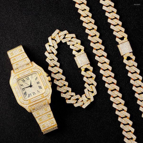 Подвесные ожерелья Ожерелье для часа браслет хип -хоп Майами Обиньте кубинскую цепь заморожена