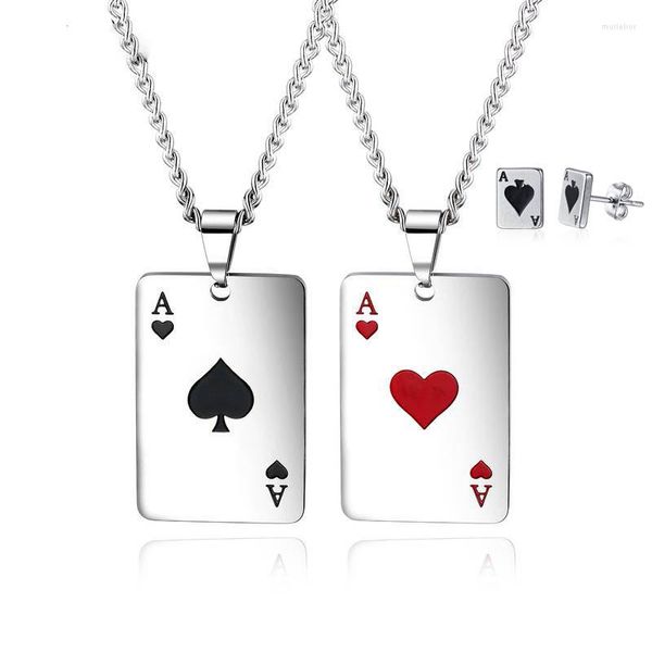 Brincos de colar Set Ace of Spades Hearts Men's Hearts Um garanhão pendente de aço inoxidável Poker Player Cartões Luck Party Gift