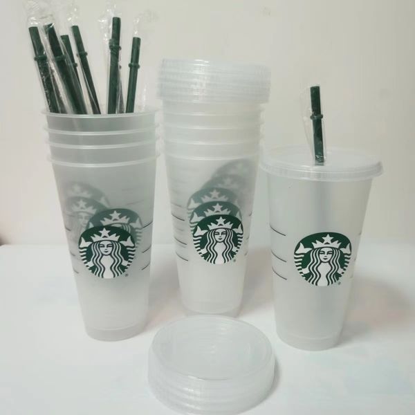 Kupalar Denizkızı Tanrıça Starbucks 24oz/710ml Plastik Kupalar Tumbler Yeniden Kullanılabilir Açık İçme Düz Alt Sütun Şekli Kapak Kupaları Kupa 50 PCS DHL