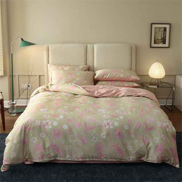 Set di biancheria da letto Svetanya Bohemian Pink Pastoral Flowers Set di biancheria da letto in cotone egiziano Queen King Size Biancheria da letto Lenzuolo con angoli Set copripiumino 230324