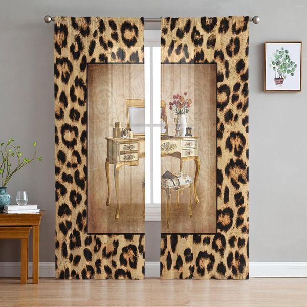 Cortina de penteadeira estampada de cortina para leopardo cortinas transparentes para a sala de decoração de quarto da sala da janela de decoração dos votos de organza tule tule