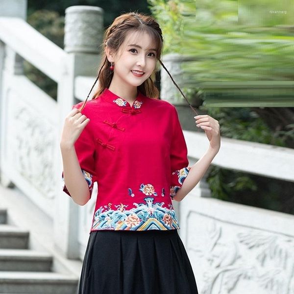 Ethnische Kleidung 2023 Traditionelle chinesische Frauen Cheongsam Top Sticker Mandarin Kragen Vintage Hemd Blouse Ladies Tops KK4210