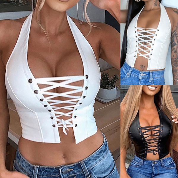 Kadın Tankları Camis Yaz İnce Render Kısa Üst Seksi Kadınlar Bandaj Kolsuz Croptops Tank Tops Seksi Kadınlar Deri Deri Out Out Frope Yelek Tops 230325