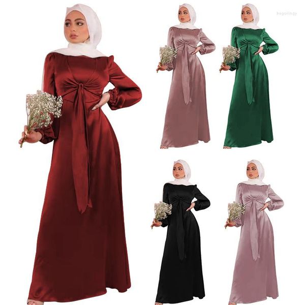 Roupas étnicas Vestido de cetim muçulmano abaya dubai peru