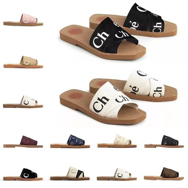 2023 Damen Hausschuhe Chole Sandalen Woody Mules Flache Sandalen Slides Designer Canvas Hausschuhe Weiß Schwarz Segel Damenmode Outdoor Strand Slipper