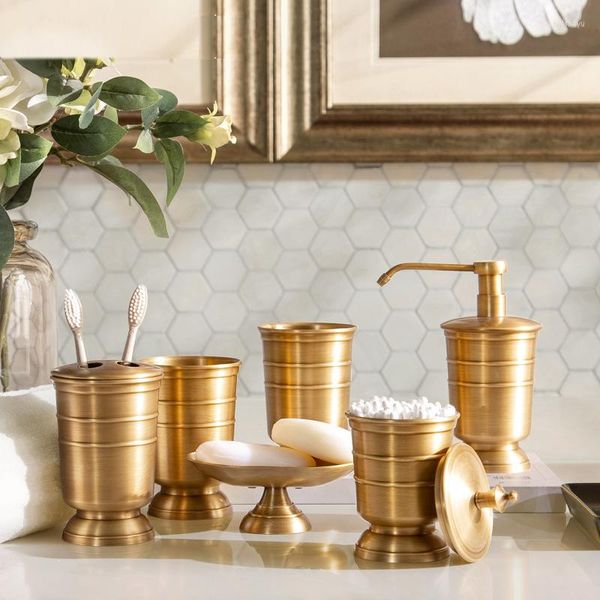 Set di accessori da bagno Accessori da bagno antichi Bronzo Vintage Ottone Spazzolino da denti Tazza Mmouthwash Press Bottle Articoli da toeletta